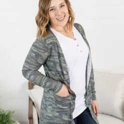 Michelle Mae LONG SLEEVES Rachel Ribbed Cardigan - Camo