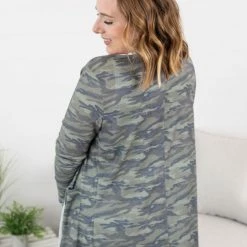 Michelle Mae LONG SLEEVES Rachel Ribbed Cardigan - Camo