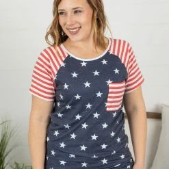 Michelle Mae SHORT SLEEVES Stars And Stripes Pocket Tee