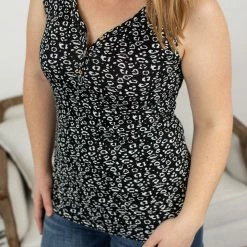 Michelle Mae Addison Henley Tank - Black And White Leopard SHORT SLEEVES