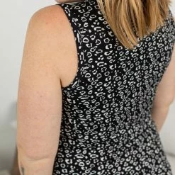 Michelle Mae Addison Henley Tank - Black And White Leopard SHORT SLEEVES