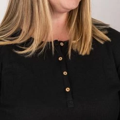 Michelle Mae LONG SLEEVES Harper Long Sleeve Henley - Black