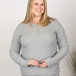 Michelle Mae Harper Long Sleeve Henley - Light Grey