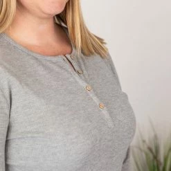 Michelle Mae Harper Long Sleeve Henley - Light Grey