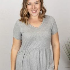 Michelle Mae SHORT SLEEVES Sarah Ruffle Top - Light Grey