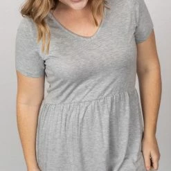 Michelle Mae SHORT SLEEVES Sarah Ruffle Top - Light Grey