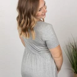 Michelle Mae SHORT SLEEVES Sarah Ruffle Top - Light Grey