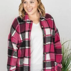 Michelle Mae Lucy Plaid Shacket - Pink And Black LONG SLEEVES
