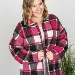 Michelle Mae Lucy Plaid Shacket - Pink And Black LONG SLEEVES