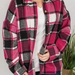 Michelle Mae Lucy Plaid Shacket - Pink And Black LONG SLEEVES