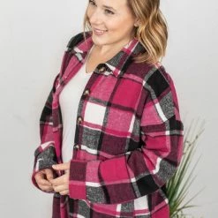 Michelle Mae Lucy Plaid Shacket - Pink And Black LONG SLEEVES