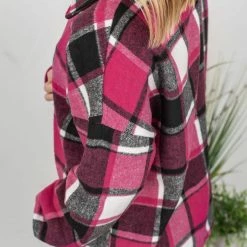 Michelle Mae Lucy Plaid Shacket - Pink And Black LONG SLEEVES