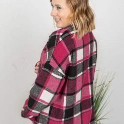 Michelle Mae Lucy Plaid Shacket - Pink And Black LONG SLEEVES