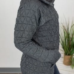 Michelle Mae Geometric Quilted Button Snap Pullover - Charcoal