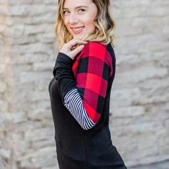 Michelle Mae LONG SLEEVES Stripes And Plaid Long Sleeve Top