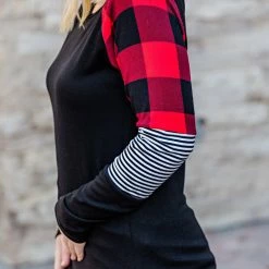 Michelle Mae LONG SLEEVES Stripes And Plaid Long Sleeve Top