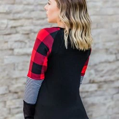 Michelle Mae LONG SLEEVES Stripes And Plaid Long Sleeve Top