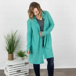 Outlet 🛒 Michelle Mae Claire Hooded Waffle Cardigan - Aqua Mint LONG SLEEVES 🌟 11 Michelle Mae Claire Hooded Waffle Cardigan - Aqua Mint LONG SLEEVES