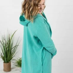 Outlet 🛒 Michelle Mae Claire Hooded Waffle Cardigan - Aqua Mint LONG SLEEVES 🌟 13 Michelle Mae Claire Hooded Waffle Cardigan - Aqua Mint LONG SLEEVES