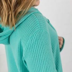 Outlet 🛒 Michelle Mae Claire Hooded Waffle Cardigan - Aqua Mint LONG SLEEVES 🌟 14 Michelle Mae Claire Hooded Waffle Cardigan - Aqua Mint LONG SLEEVES