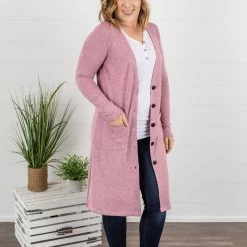 Michelle Mae LONG SLEEVES Colbie Cardigan - Heathered Pink