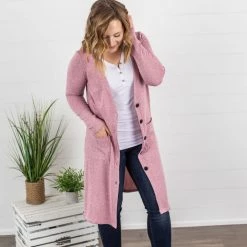 Michelle Mae LONG SLEEVES Colbie Cardigan - Heathered Pink