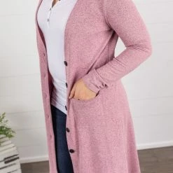 Michelle Mae LONG SLEEVES Colbie Cardigan - Heathered Pink