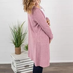 Michelle Mae LONG SLEEVES Colbie Cardigan - Heathered Pink