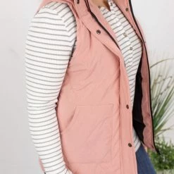 Michelle Mae SHORT SLEEVES Remy Zip Up Vest - Heathered Pink