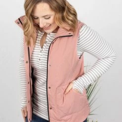 Michelle Mae SHORT SLEEVES Remy Zip Up Vest - Heathered Pink