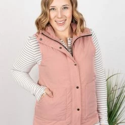Michelle Mae SHORT SLEEVES Remy Zip Up Vest - Heathered Pink
