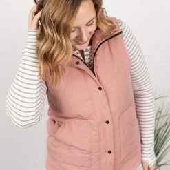Michelle Mae SHORT SLEEVES Remy Zip Up Vest - Heathered Pink