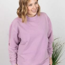 Michelle Mae Vintage Wash Corded Pullover - Lavender LONG SLEEVES