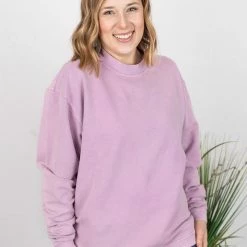 Michelle Mae Vintage Wash Corded Pullover - Lavender LONG SLEEVES