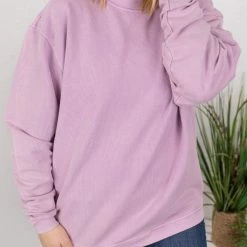 Michelle Mae Vintage Wash Corded Pullover - Lavender LONG SLEEVES