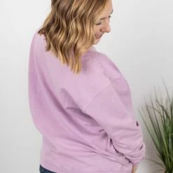 Michelle Mae Vintage Wash Corded Pullover - Lavender LONG SLEEVES