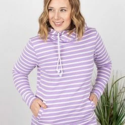 Michelle Mae LONG SLEEVES Ashley Hoodie - Lavender Stripes