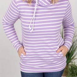 Michelle Mae LONG SLEEVES Ashley Hoodie - Lavender Stripes