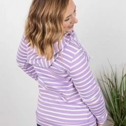 Michelle Mae LONG SLEEVES Ashley Hoodie - Lavender Stripes