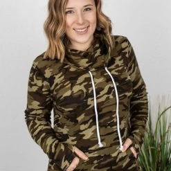 Michelle Mae Classic Cowl Neck Sweatshirt - Camo