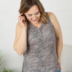Michelle Mae Addison Henley Tank - Tan Dalmatian