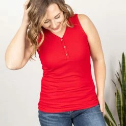 Michelle Mae Addison Henley Tank - Red