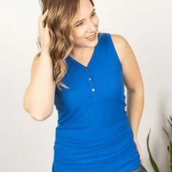Michelle Mae Addison Henley Tank - Blue SHORT SLEEVES