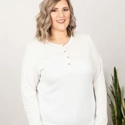 Michelle Mae Harper Long Sleeve Henley - White LONG SLEEVES