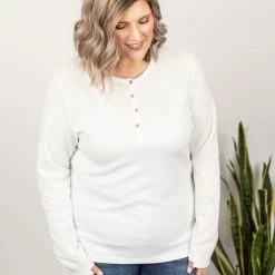 Michelle Mae Harper Long Sleeve Henley - White LONG SLEEVES