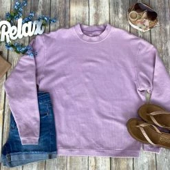 Michelle Mae Vintage Wash Corded Pullover - Lavender LONG SLEEVES