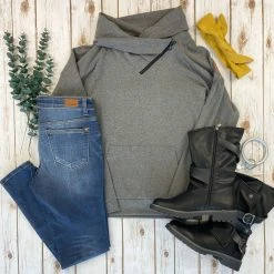 Michelle Mae Classic ZipCowl Sweatshirt - Charcoal