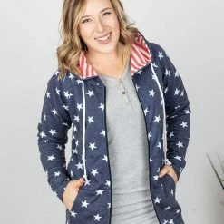 Michelle Mae LONG SLEEVES Stars And Stripes Zip Up Hoodie