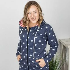 Michelle Mae LONG SLEEVES Stars And Stripes Zip Up Hoodie