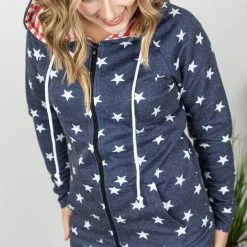 Michelle Mae LONG SLEEVES Stars And Stripes Zip Up Hoodie
